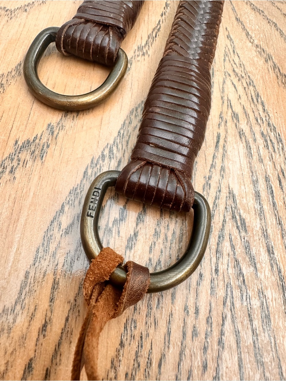 Fendi Brown Woven Leather Strap with Brass Rings - Picture 4 of 5
